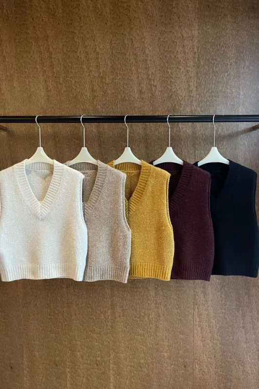 Wool blend sleeveless vest sweater | 2 color made by Polyphonie