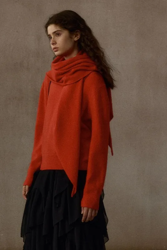 100% wool pullover sweater with a scarf | 4 color made by Polyphonie