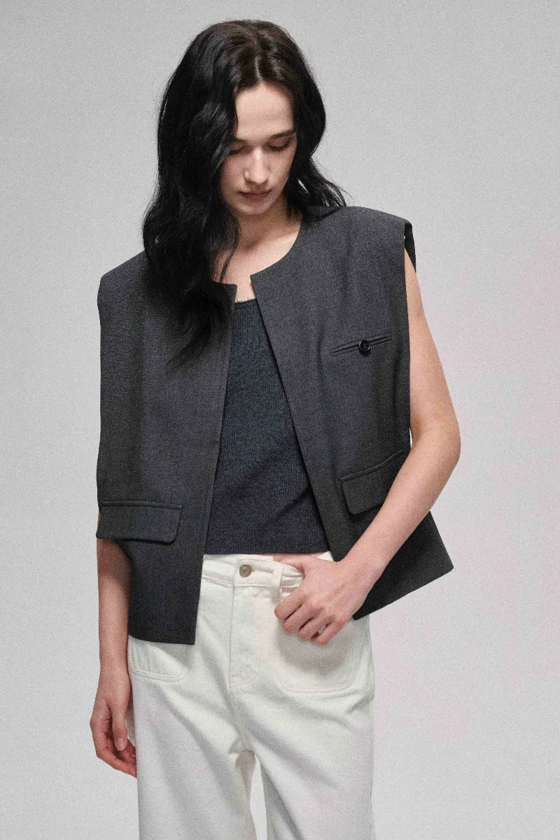 Structured large silhouette padded shoulder vest sold by Polyphonie product image thumbnail 5