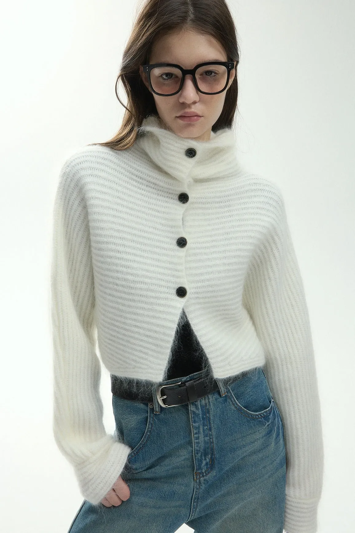 Mohair blend soft ribbed sleek knitwear sold by Polyphonie