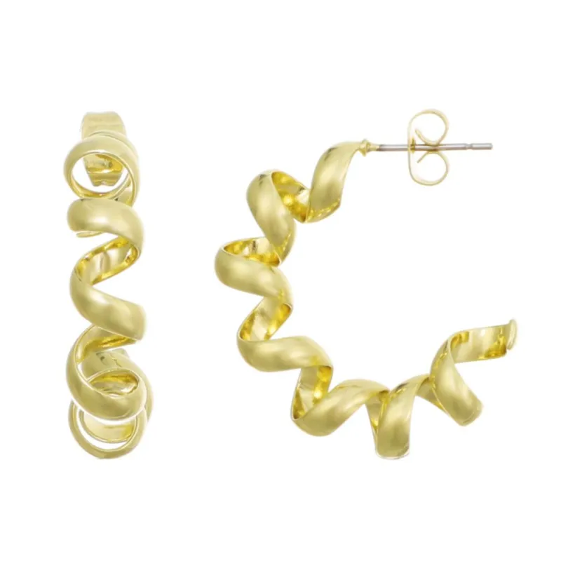 14k Gold Plated Lightweight Coil Hoop Earrings made by Adornia