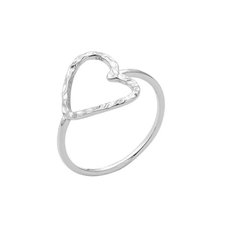 Silver Plated Hammered Open Heart Ring made by Adornia