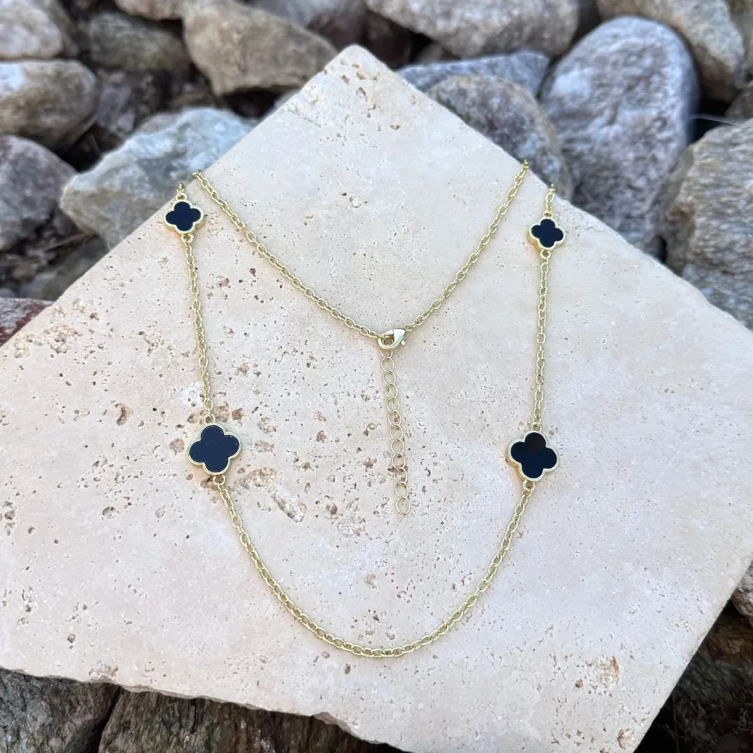 Gold Plated 36" Black Flower Station Necklace sold by Adornia product image thumbnail 3