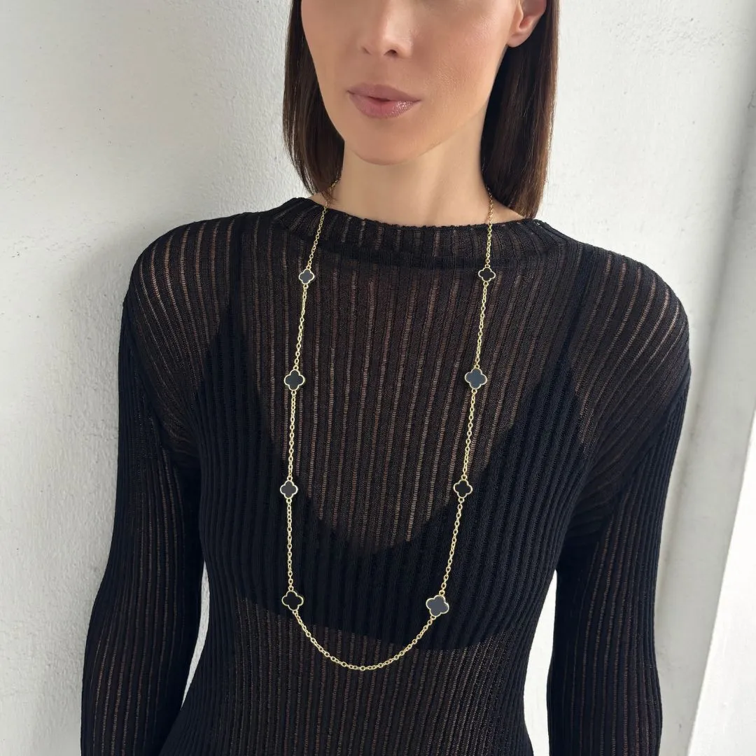Gold Plated 36" Black Flower Station Necklace sold by Adornia product image thumbnail 2
