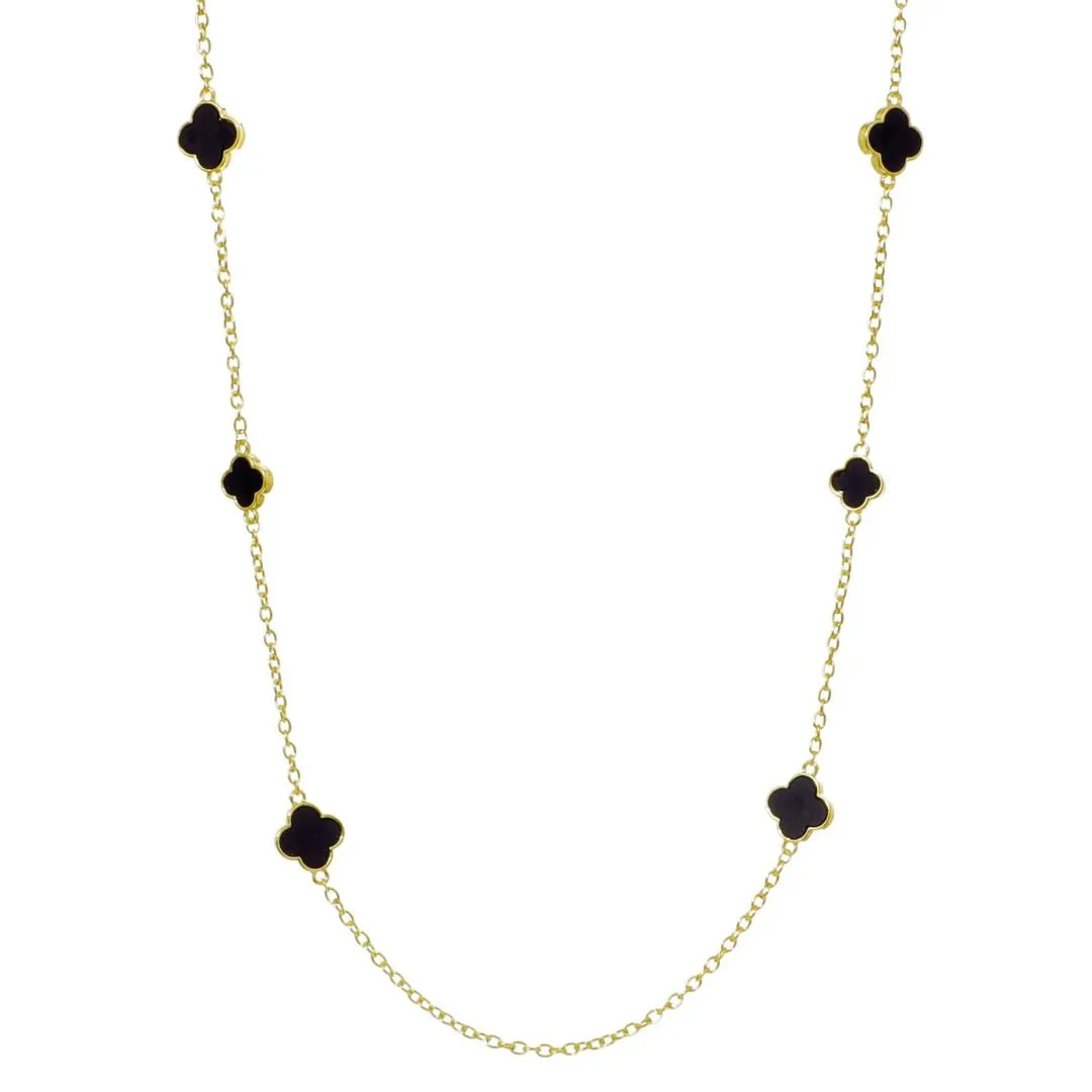 Gold Plated 36" Black Flower Station Necklace sold by Adornia