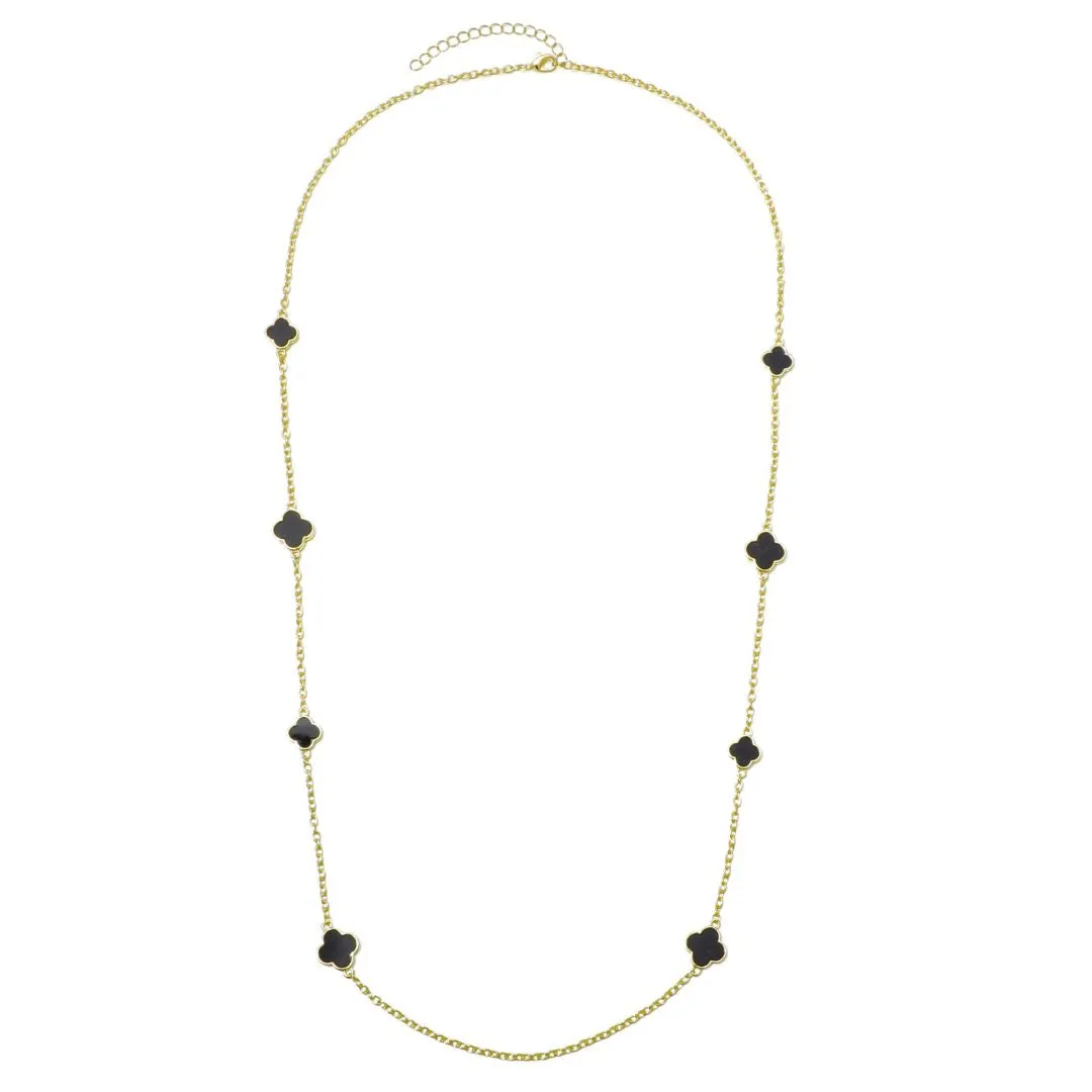 Gold Plated 36" Black Flower Station Necklace sold by Adornia product image thumbnail 4