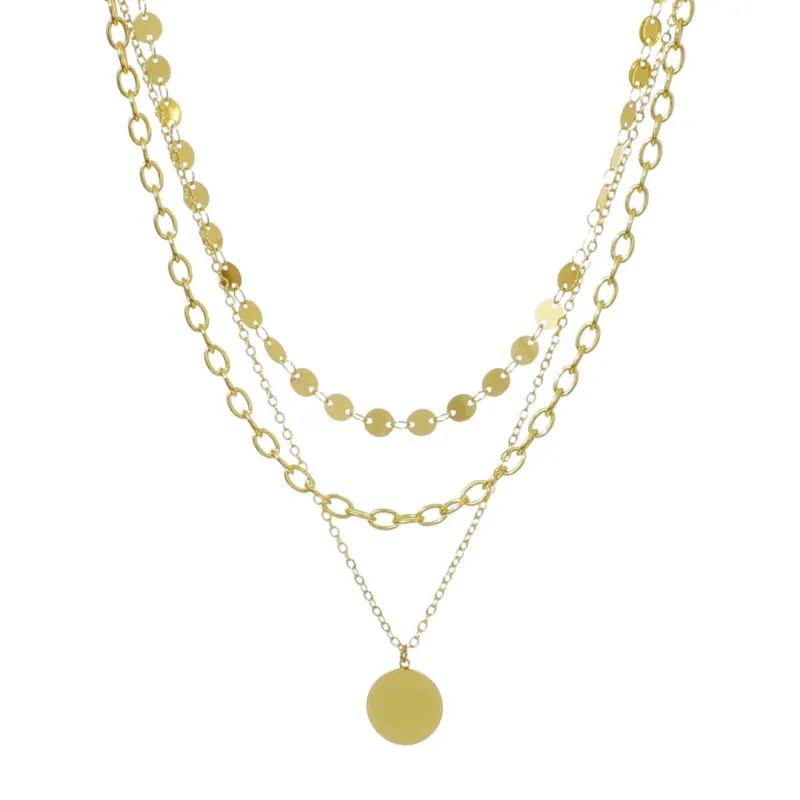 14k Gold Plated 3-Layer Toggle and Confetti Necklace made by Adornia