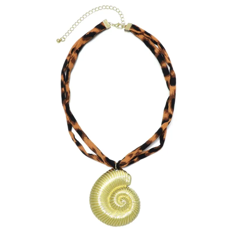 Gold Shell on Leopard Print Adjustable Necklace made by Adornia