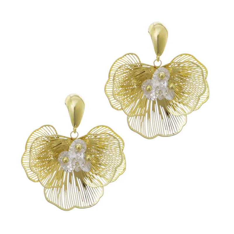 14k Gold Plated Crystal Flower Stud Earrings made by Adornia