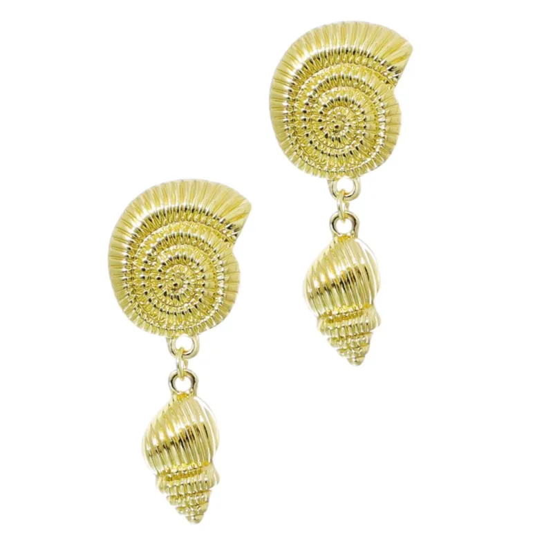 Gold Plated Swirl and Shell Drop Earrings made by Adornia