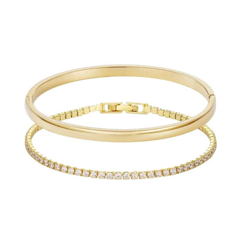 18k Gold Plated Cuff and Tennis Bracelet Set made by Adornia
