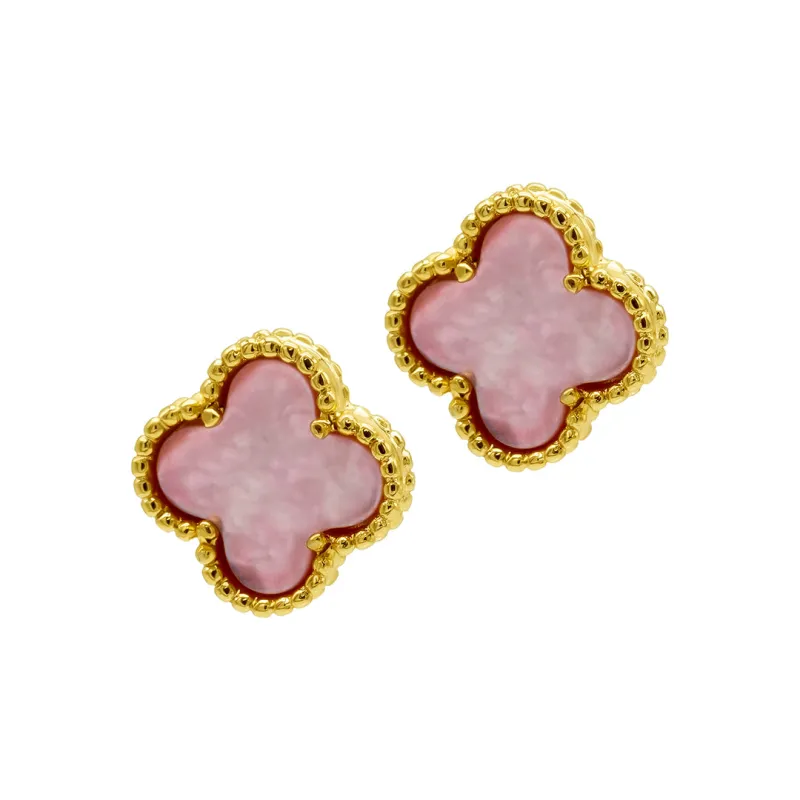 14k Gold Plated Pink Mother of Pearl Flower Stud Earrings made by Adornia