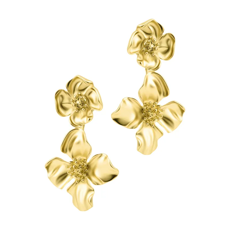 14K Gold Plated Flower Drop Earrings made by Adornia