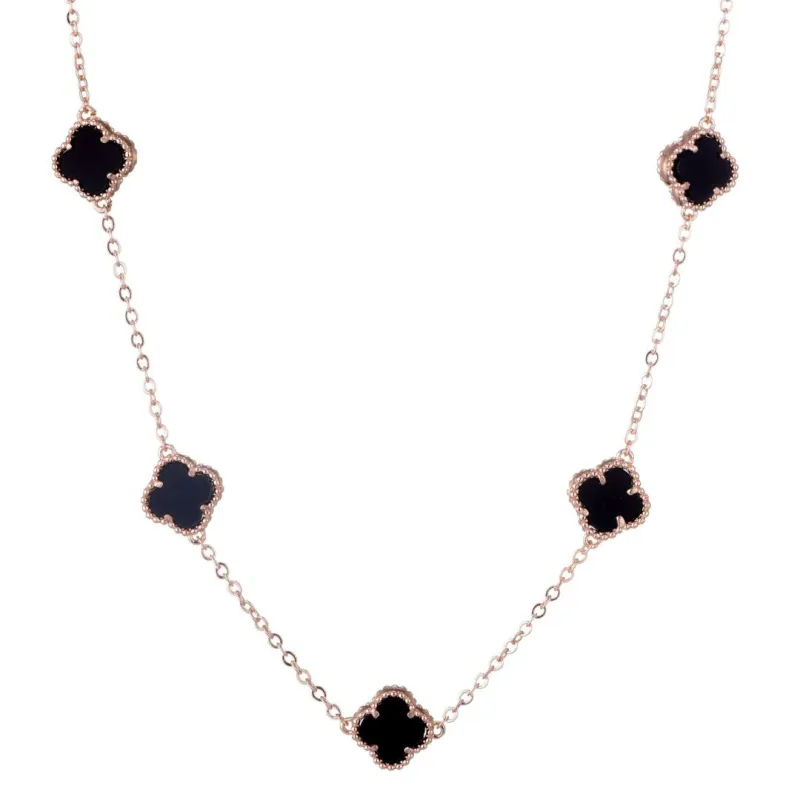14k Rose Gold Plated Black Flower Station Necklace made by Adornia
