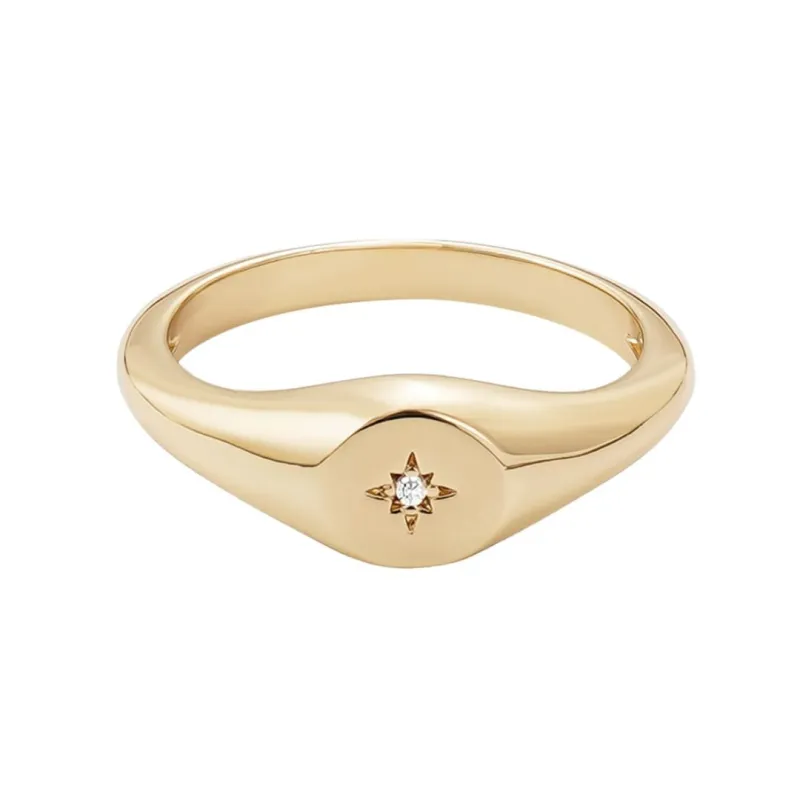 14k Gold Plated Starbust Signet Pinky Ring made by Adornia