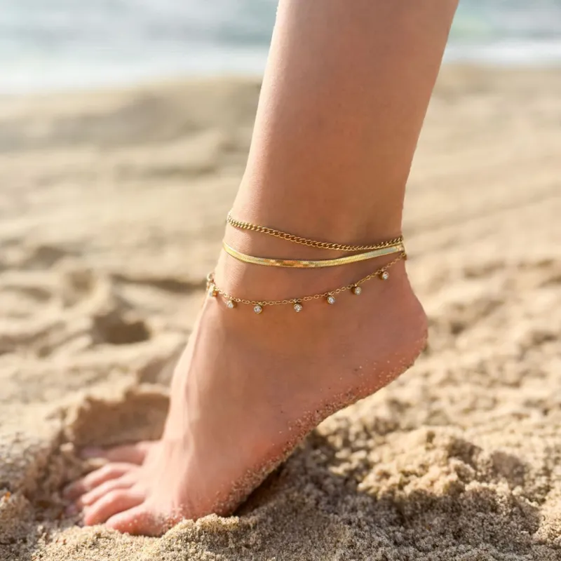Tarnish Resistant 18k Gold Plated Three Chain Anklet Set made by Adornia