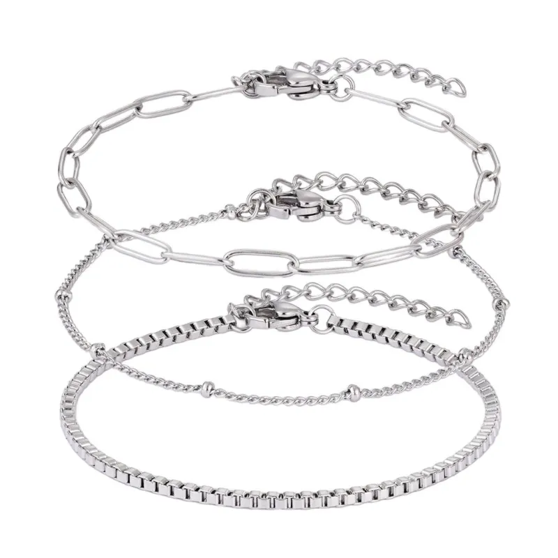 Tarnish Resistant Silver 3-Chain Bracelet Set made by Adornia