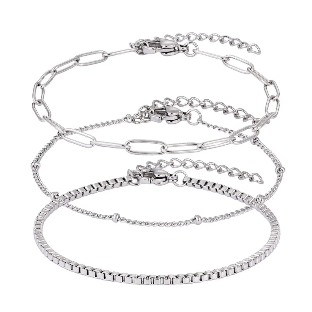 Tarnish Resistant Silver 3-Chain Bracelet Set sold by Adornia