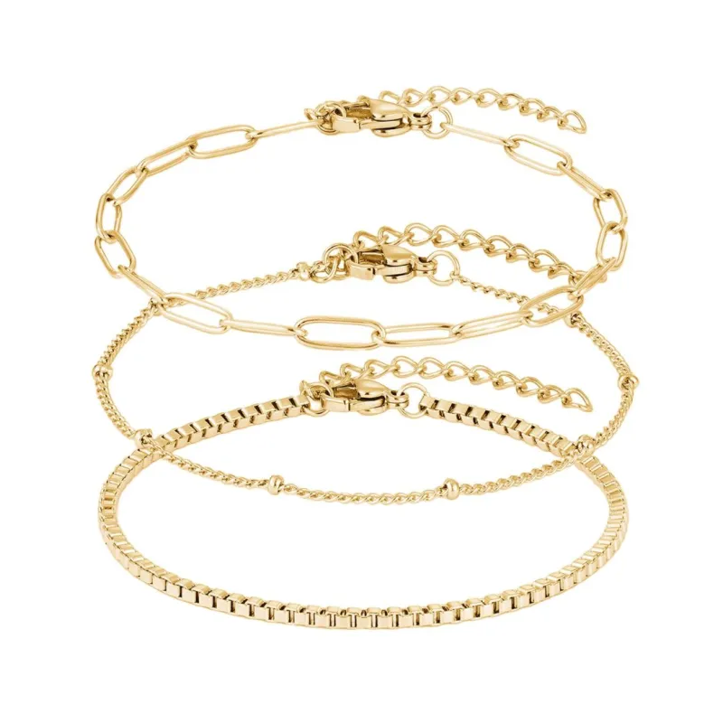 Tarnish Resistant 18k Gold Plated 3-Chain Bracelet Set made by Adornia