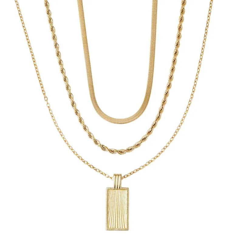 Tarnish Resistant 18k Gold Plated Dog Tag 3-Piece Necklace Set made by Adornia