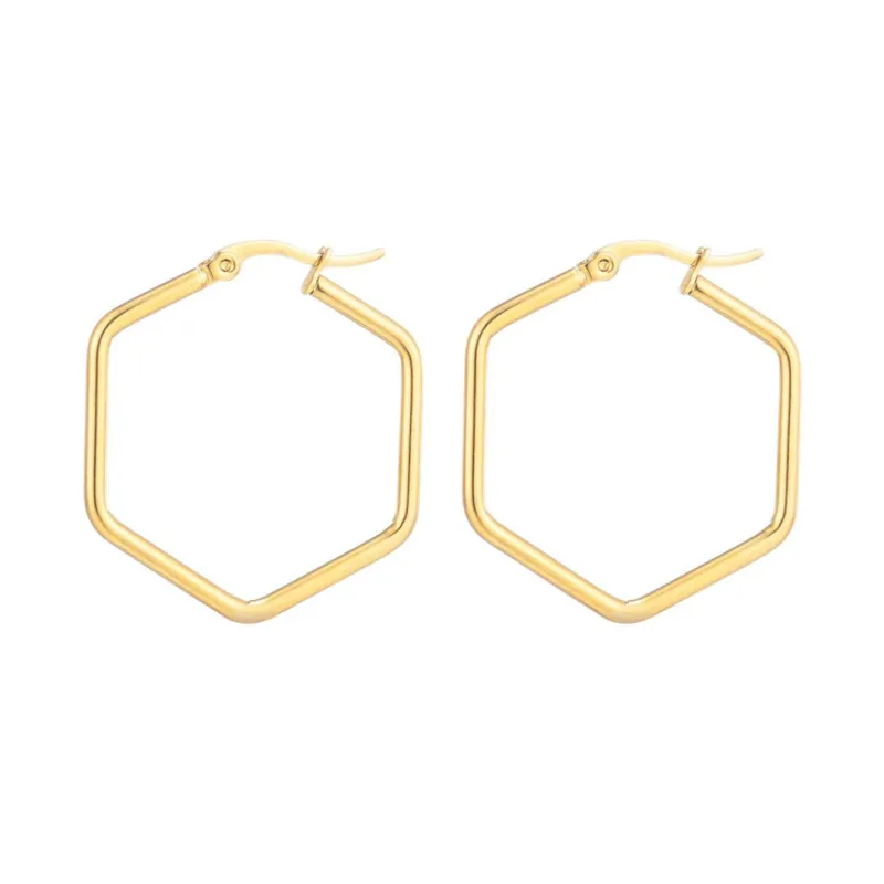 Tarnish Resistant 18k Gold Plated Hexagon Hoop Earrings made by Adornia