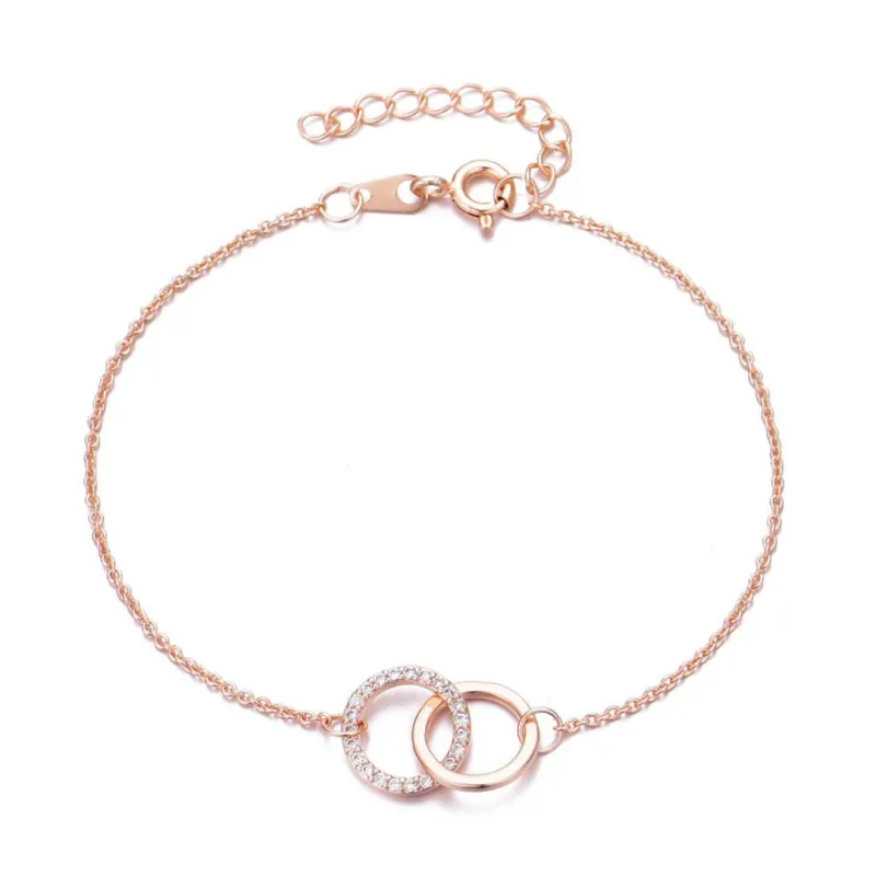 14k Rose Gold Plated Adjustable Pave CZ Rings Bracelet made by Adornia