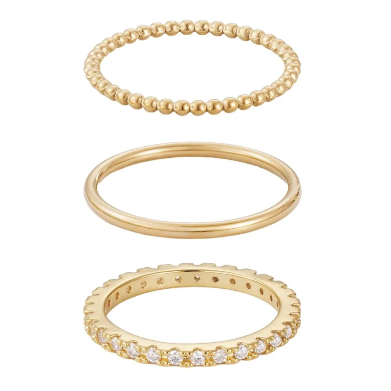 14k Gold Plated 3-Band Eternity Band Set made by Adornia