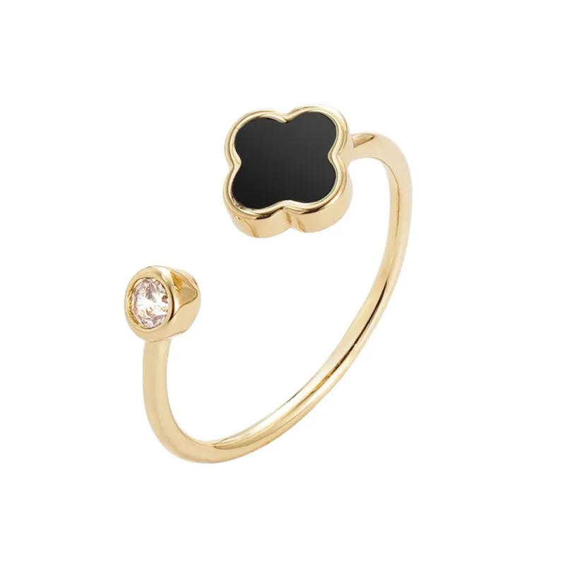 14k Gold Plated Adjustable Clover CZ Ring made by Adornia