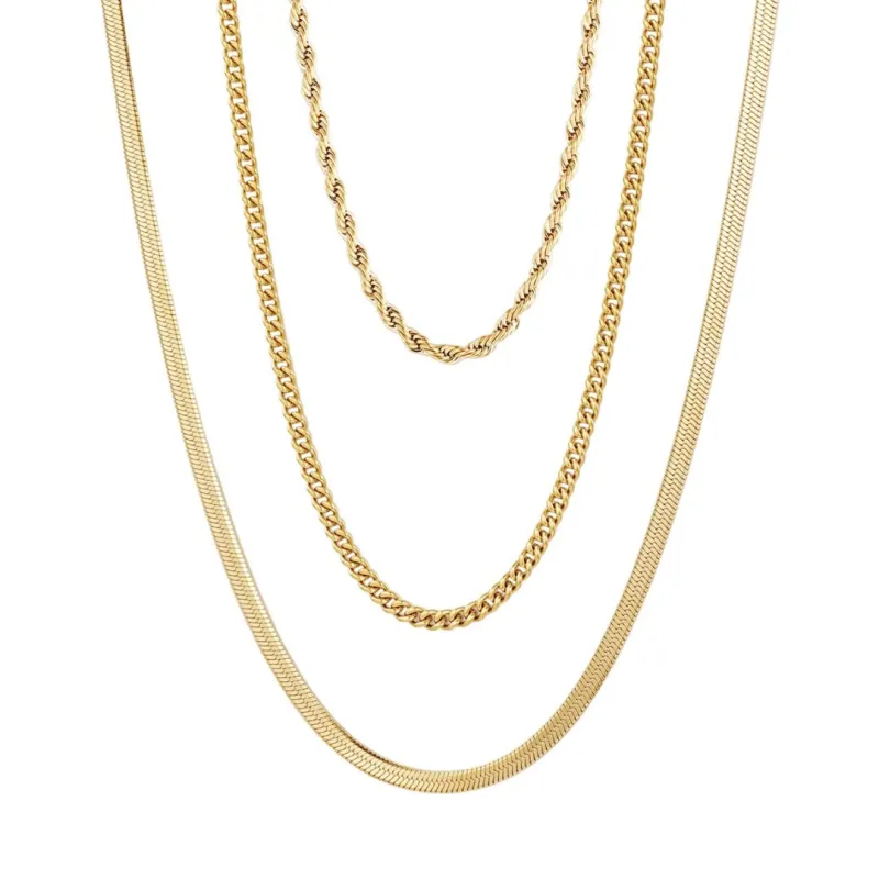 Tarnish Resistant 18k Gold Plated Set of 3-Chain Necklaces made by Adornia