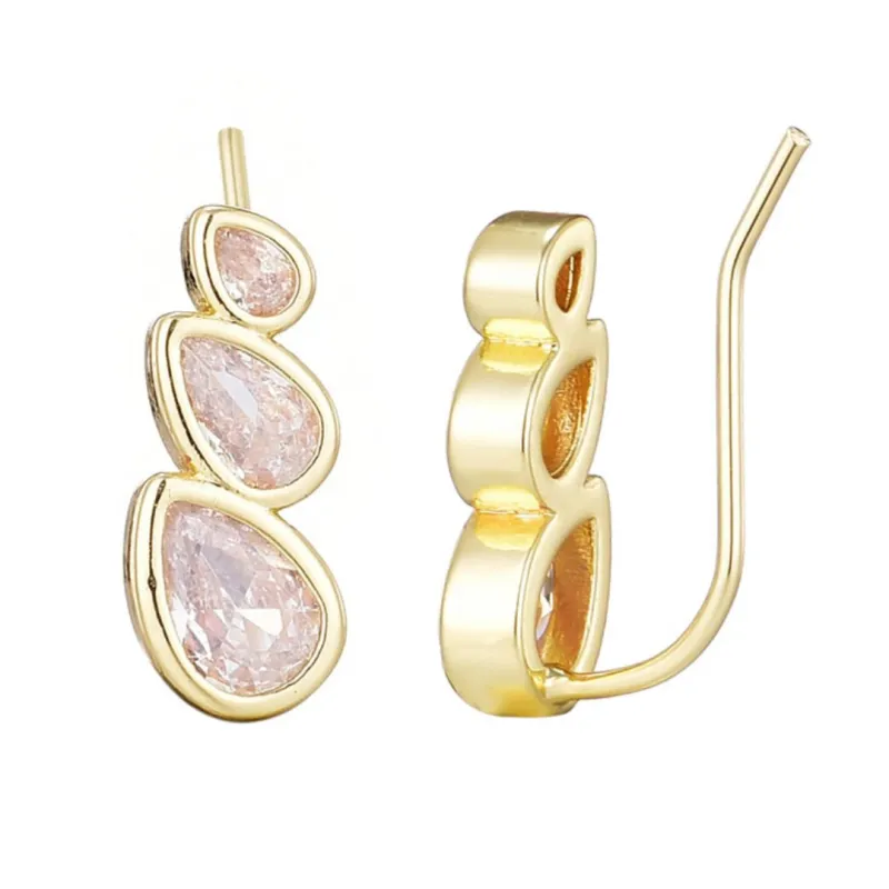 14k Gold Plated Crystal Climber Earrings made by Adornia