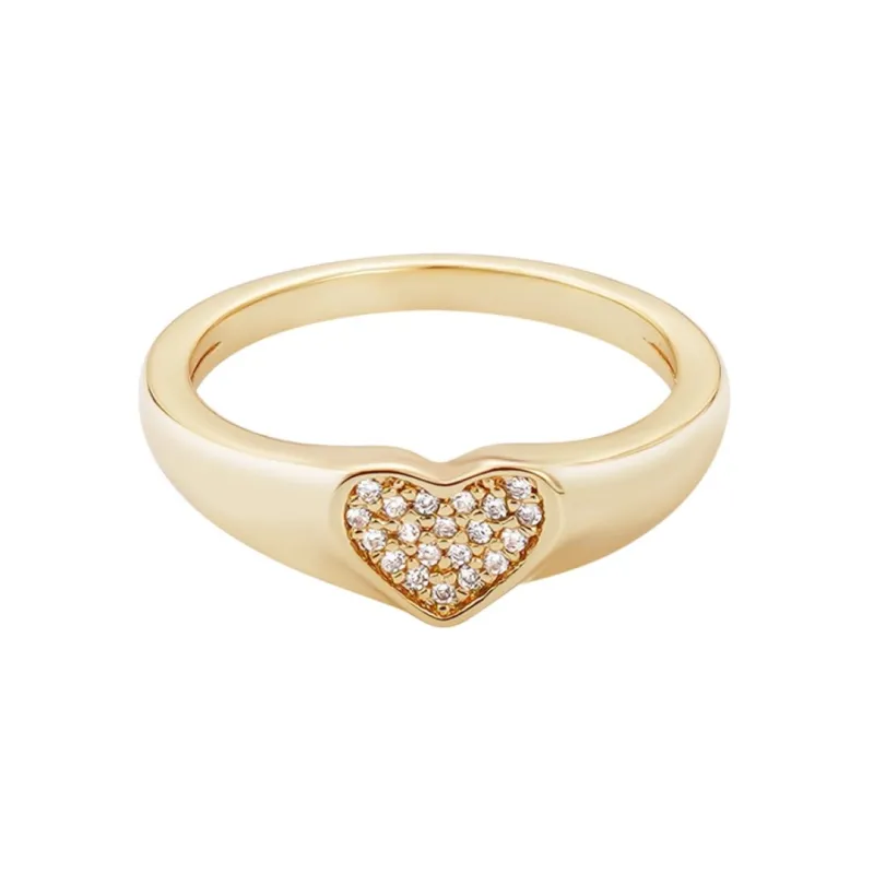 14k Gold Plated CZ Pave Heart Signet Pinky Ring made by Adornia