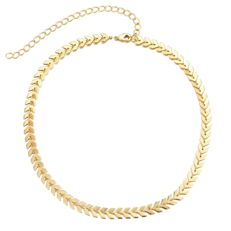 14k Gold Plated Fishtail Chain Adjustable Choker Necklace made by Adornia