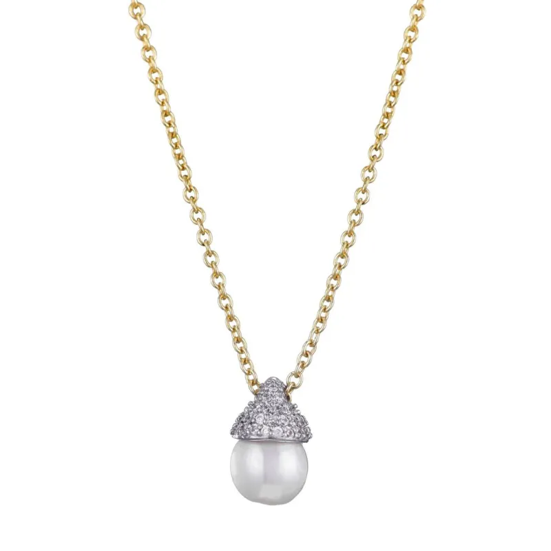 14k Gold Plated Hanging Freshwater Pearl Necklace made by Adornia