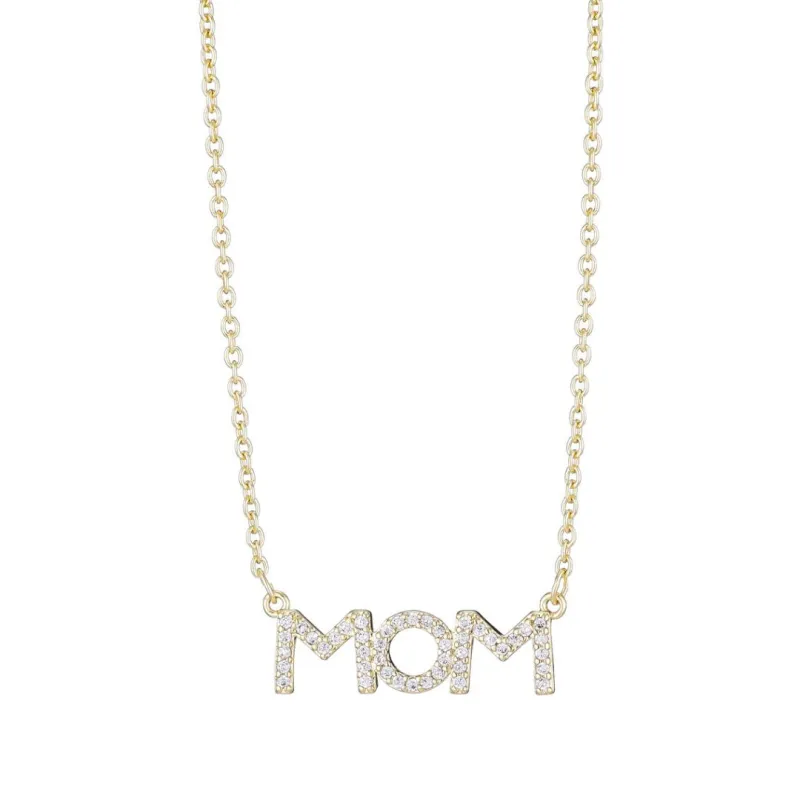 14k Gold Plated CZ MOM Necklace made by Adornia