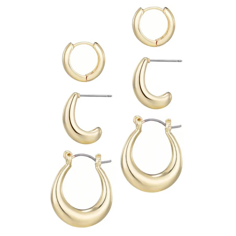 14k Gold Plated Set of 3 Hoop Earrings  Set made by Adornia