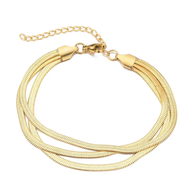 Tarnish Resistant 18k Gold Plated Multi-Strand Herringbone Chain Bracelet made by Adornia