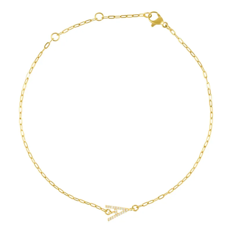14k Gold Plated Pave CZ Sideways Initial Anklet made by Adornia