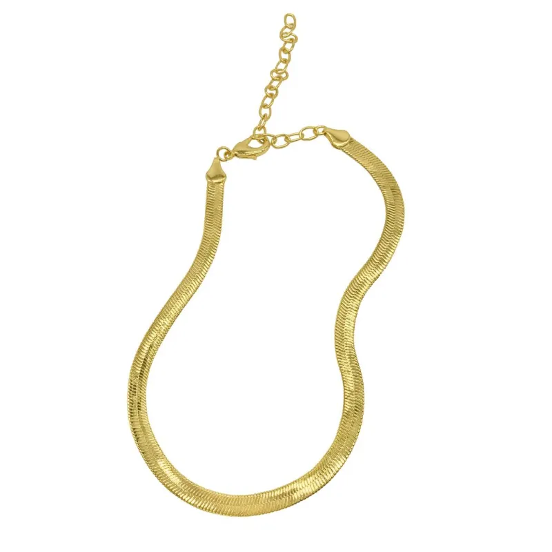 Rhodium Plated Herringbone Snake Chain Necklace made by Adornia