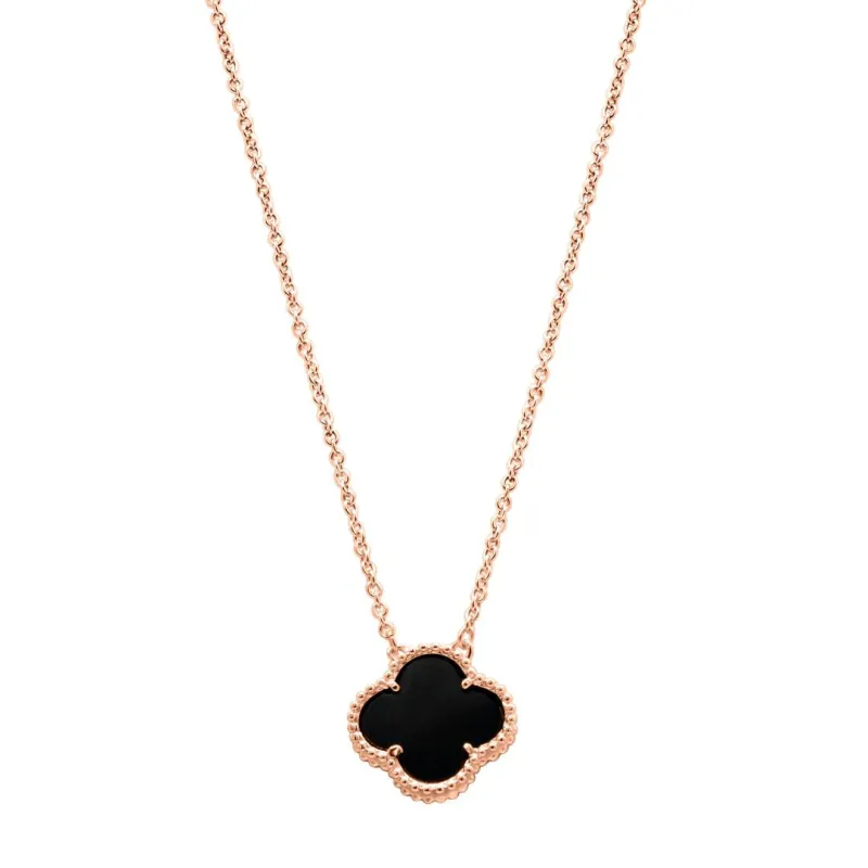 14k Gold Plated Black Flower Necklace made by Adornia