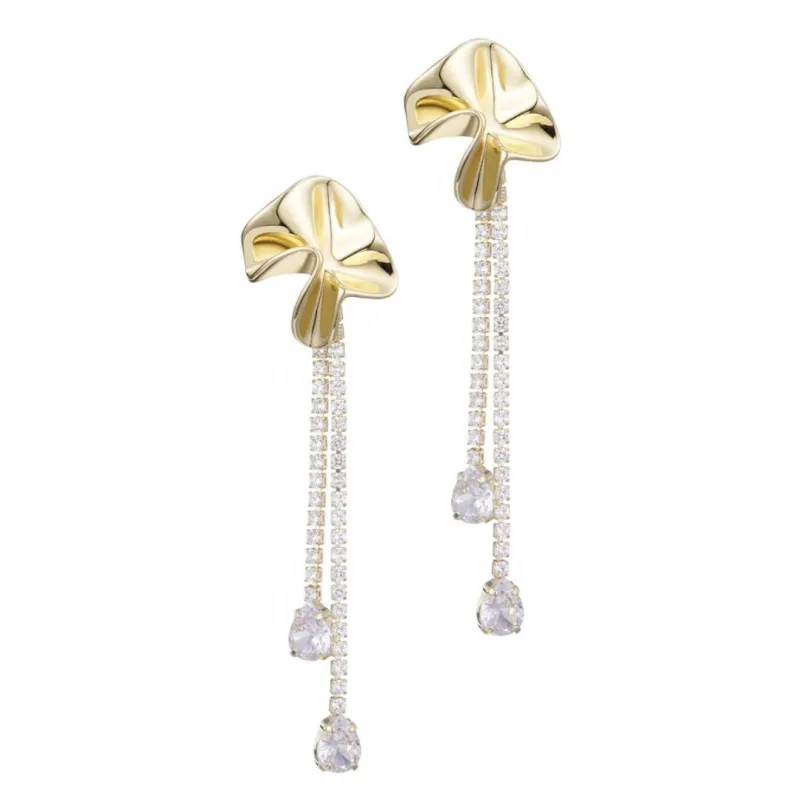 14k Gold Plated Flower Crystal Tennis Drop Earrings made by Adornia