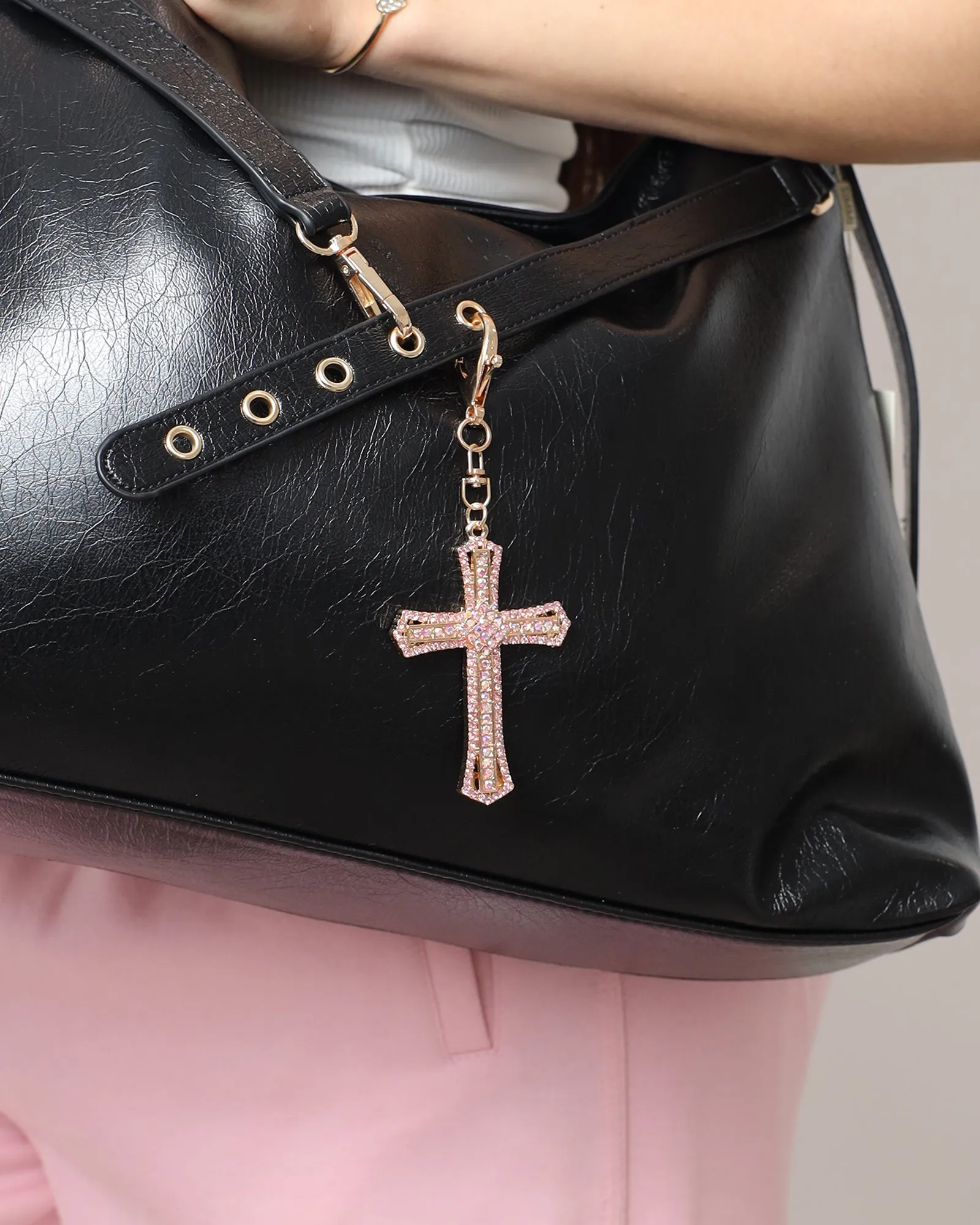 Avah Pink Diamante Cross Charm sold by Simmi London