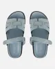 Adelle Blue Nubuck Chunky Footbed Slides sold by Simmi London