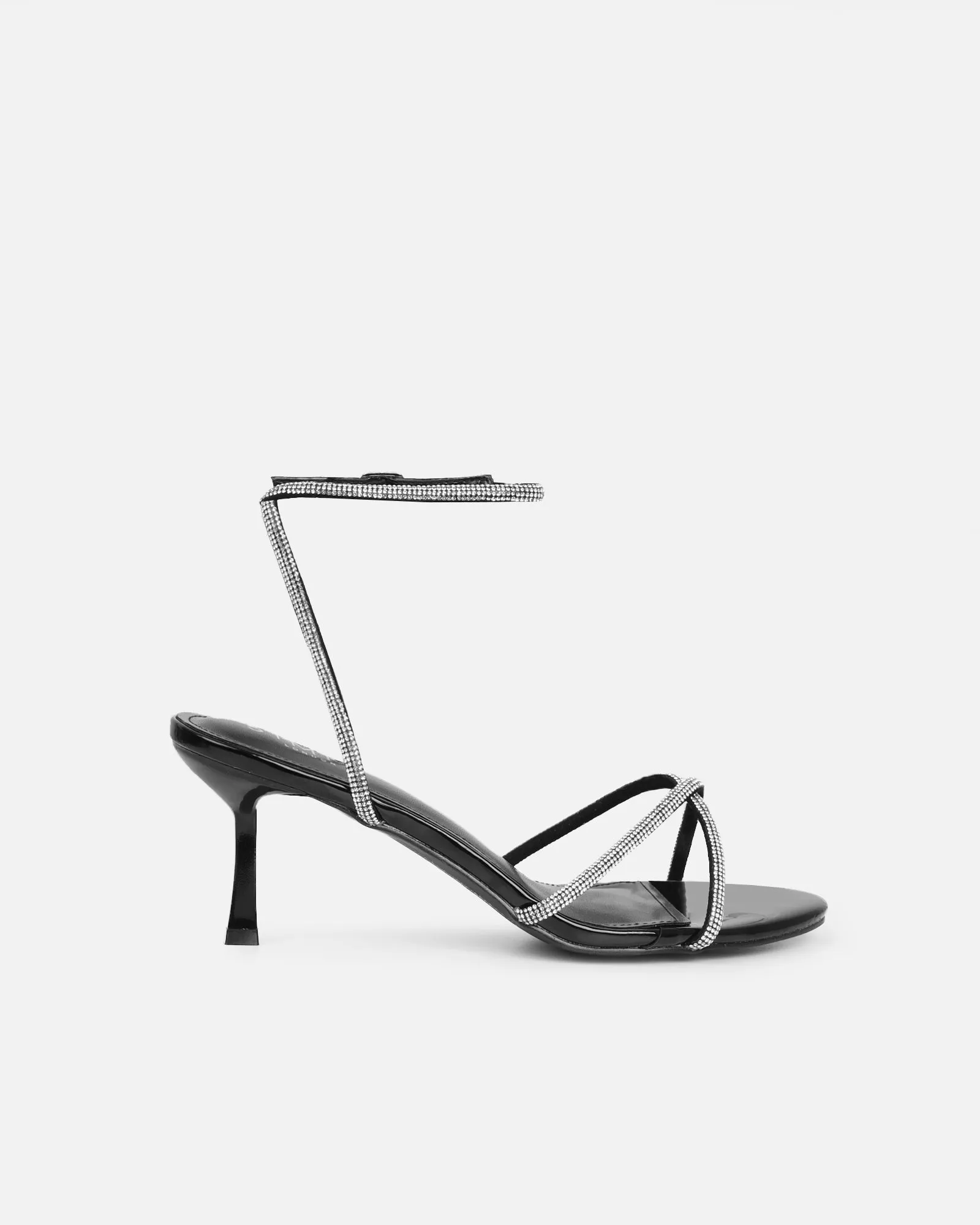 Meesha Black Patent Diamante Mid Heel Sandals sold by Simmi London product image thumbnail 2