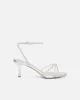 Meesha Silver Mirror Diamante Mid Heel Sandals sold by Simmi London