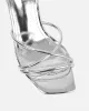 Shadee Silver Mirror Mid Heeled Sandals sold by Simmi London