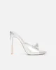 Halima Silver Metallic Bow Detailed Heeled Mules sold by Simmi London