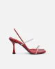 Confetti Dark Red Patent Clear Diamante Mid Heeled Sandals sold by Simmi London