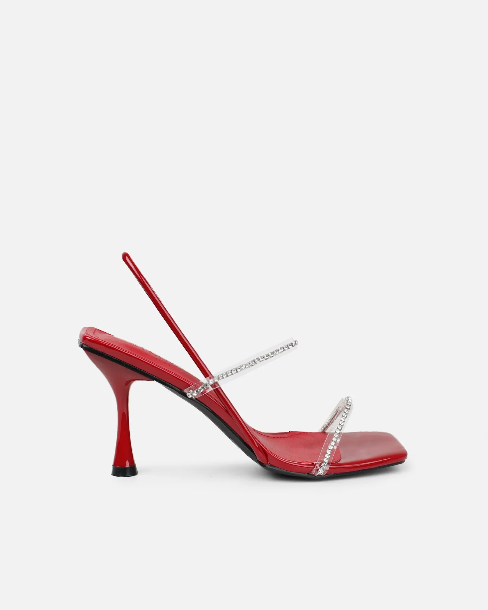 Confetti Dark Red Patent Clear Diamante Mid Heeled Sandals sold by Simmi London product image thumbnail 2
