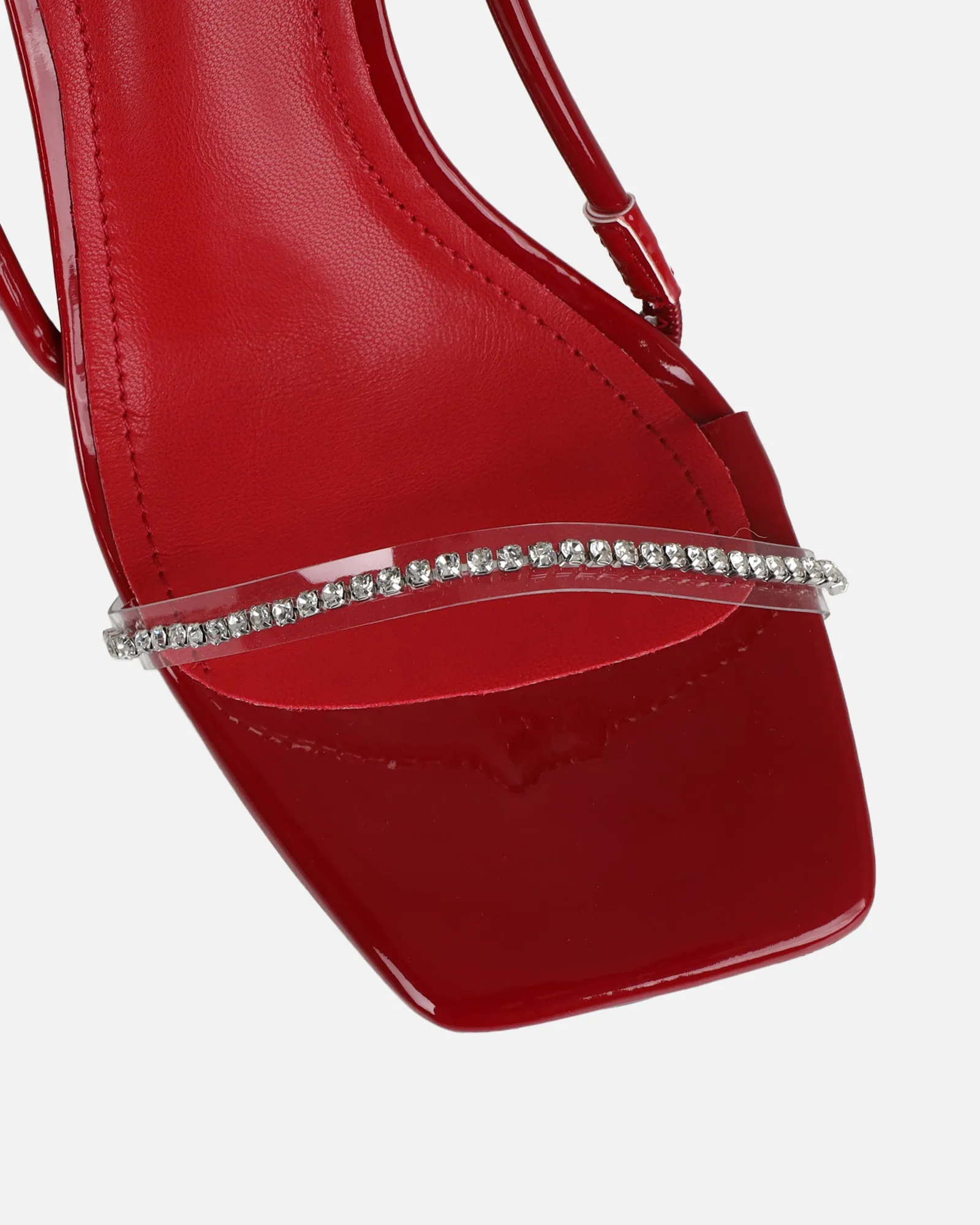 Confetti Dark Red Patent Clear Diamante Mid Heeled Sandals sold by Simmi London product image thumbnail 4