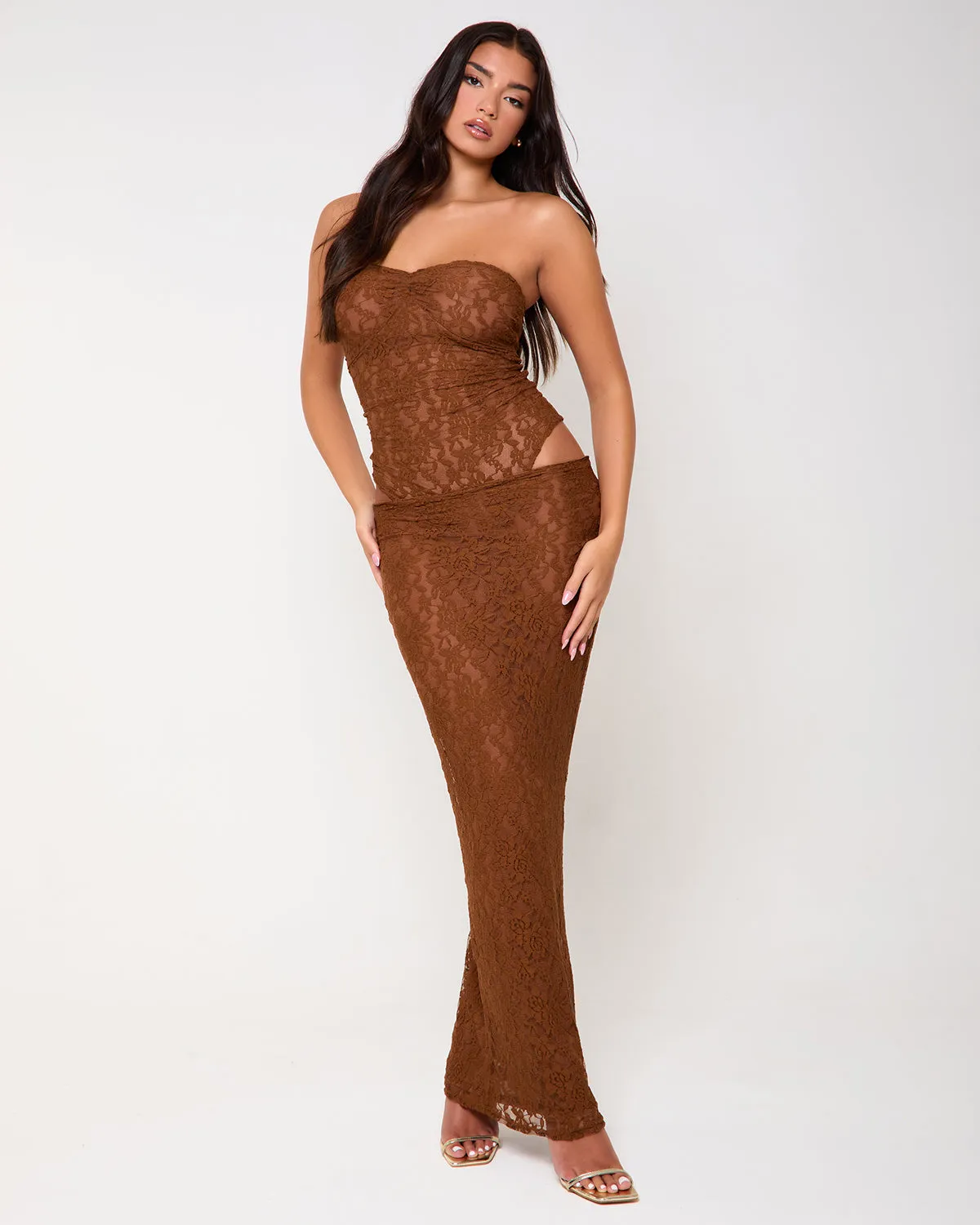 Manhattan Brown Lace Two Piece Set sold by Simmi London
